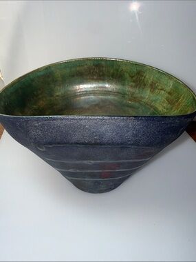 RAKU Textured Black Ceramic Decorative Bowl with Green Interior Glaze